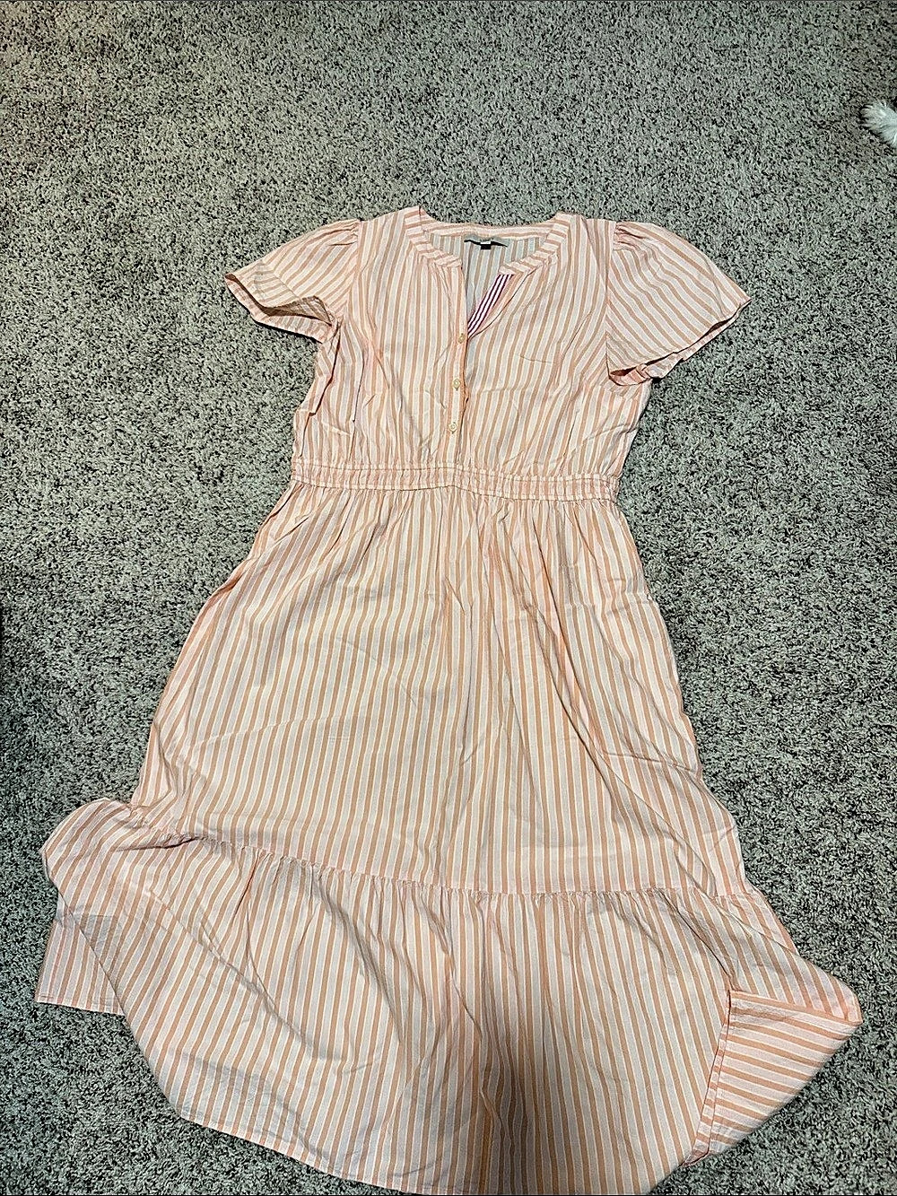 LOFT Striped Maxi Dress Orange & White XL Like New